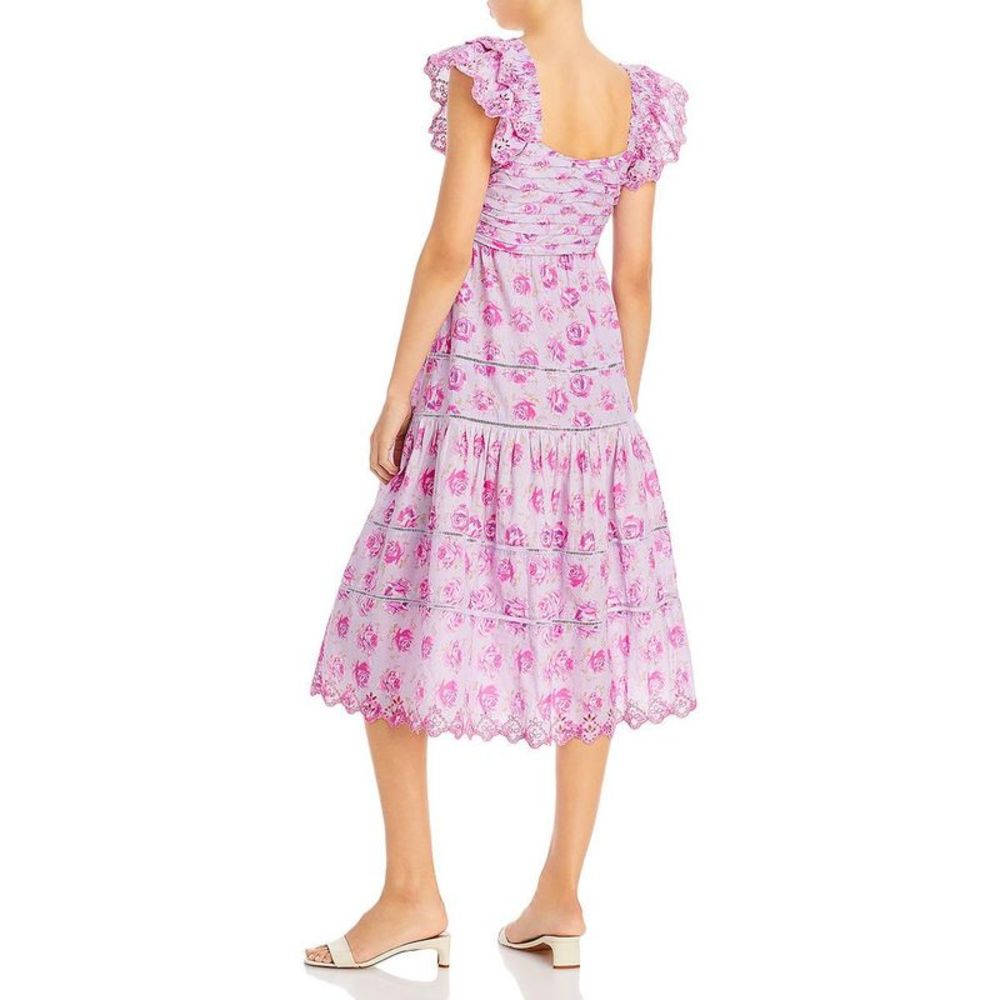 LoveShackFancy Womens Harlyn Purple Ruffle Floral Spring Sundress NWOT - Picture 2 of 3